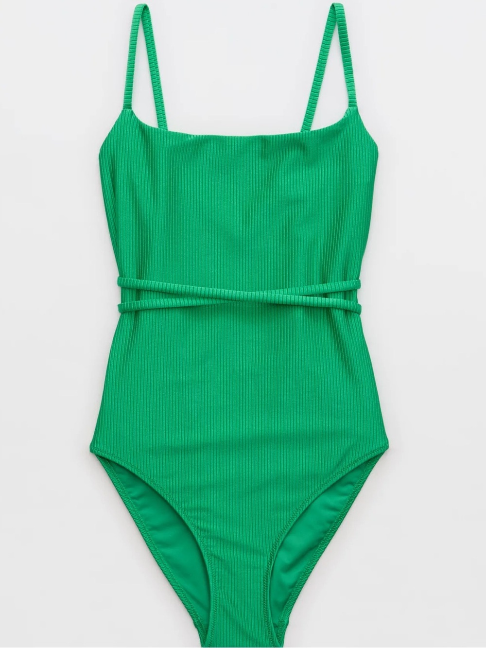 NWT Aerie Shine Scoop Bright Green Ribbed One-Piece Swimsuit - Picture 4 of 8